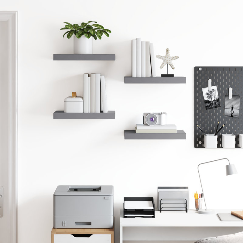 Wall Shelf  Wall Mounted Display Shelf for Photo Frame Set of 4, 1.5" H x 15.7" W x 9.1" D, Gray