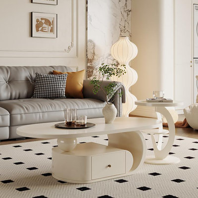 Cream wind rock panel end table combination