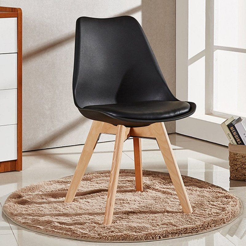 Thomasin Modern  Scandinavian Minimalist Dining Chairs with Faux Leather Cushions and Solid Wood Legs - Side Chair for Dining Room Kitchen Office
