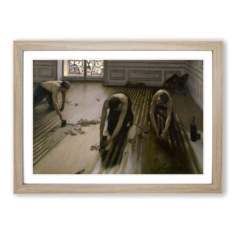 The Floor Scrapers by Gustave Caillebotte - Picture Frame Painting, 48cm H x 65cm W x 2cm D, Oak