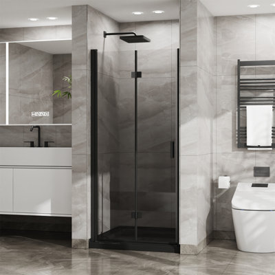 Goodyo 34"X 72" Bifold Frameless Glass Shower Door 1/4 Inch Tempered Clear Glass Pivot Swing Shower Panel