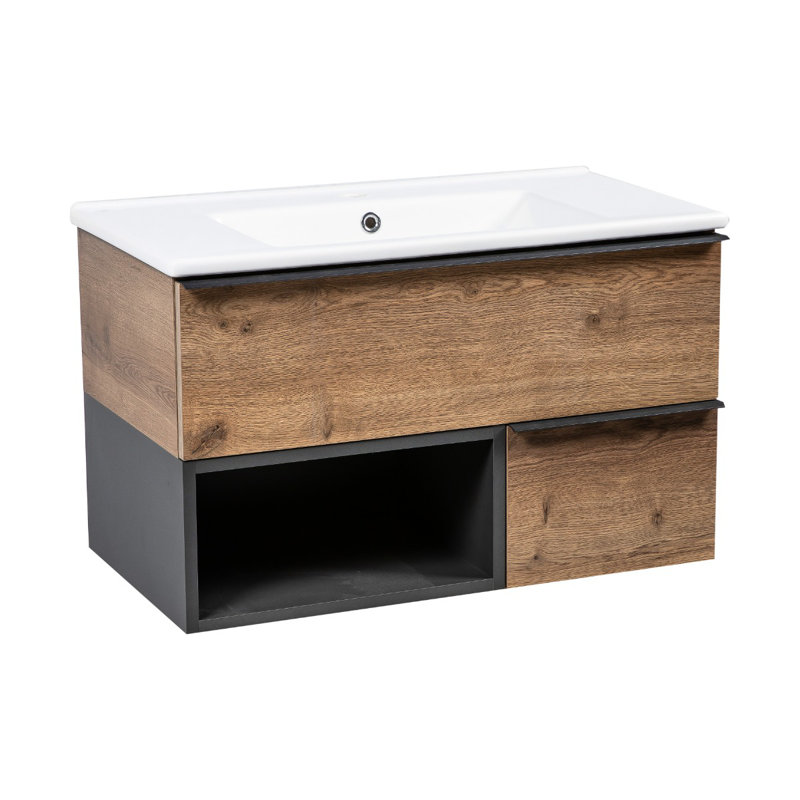 Meuble-lavabo sur pied simple en céramique avec miroir Jakkson