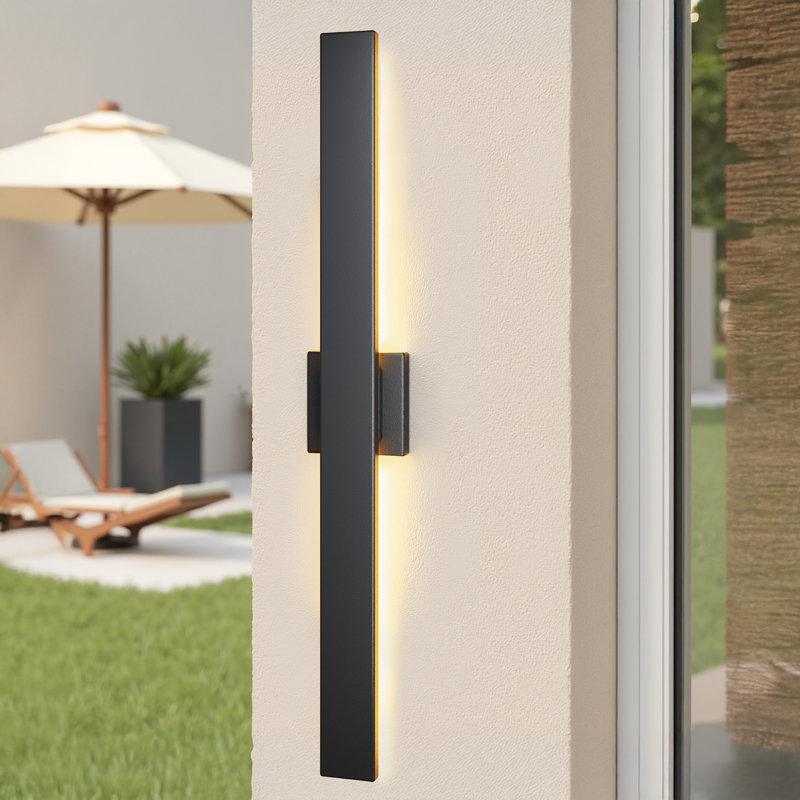 Integrated LED Outdoor 360-Degree Rotatable Dimmable Armed Sconce, Matte Black, 32.1"" Height