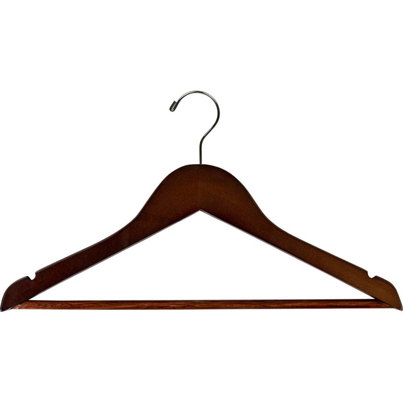 Cintre en bois 15 1/2 "avec barre à pantalons, Noyer, 100