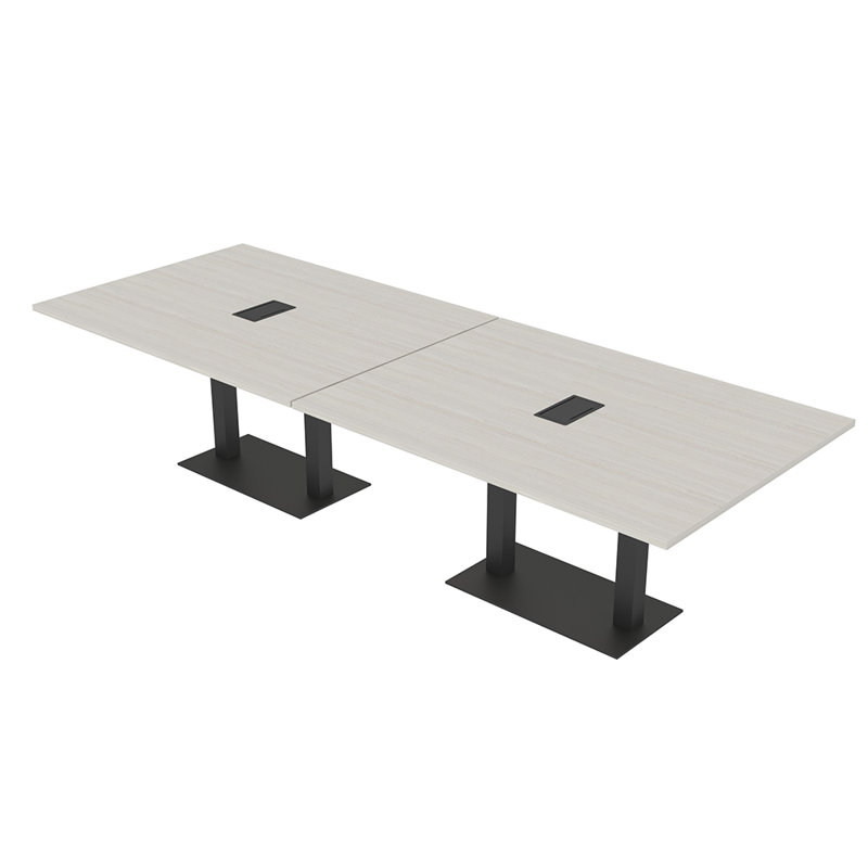 Table de conférence rectangulaire avec base en métal double | Unité électrique, Noir mat, Sel Lakeland, L 144 po x l 48 po