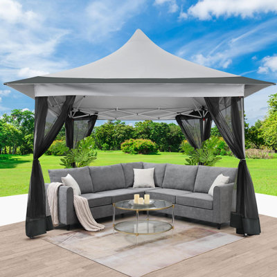 Pavillon de jardin escamotable 12 po x 12 po avec moustiquaire, toit imperméable et sacs de sable, auvent extérieur avec 4 cordes,