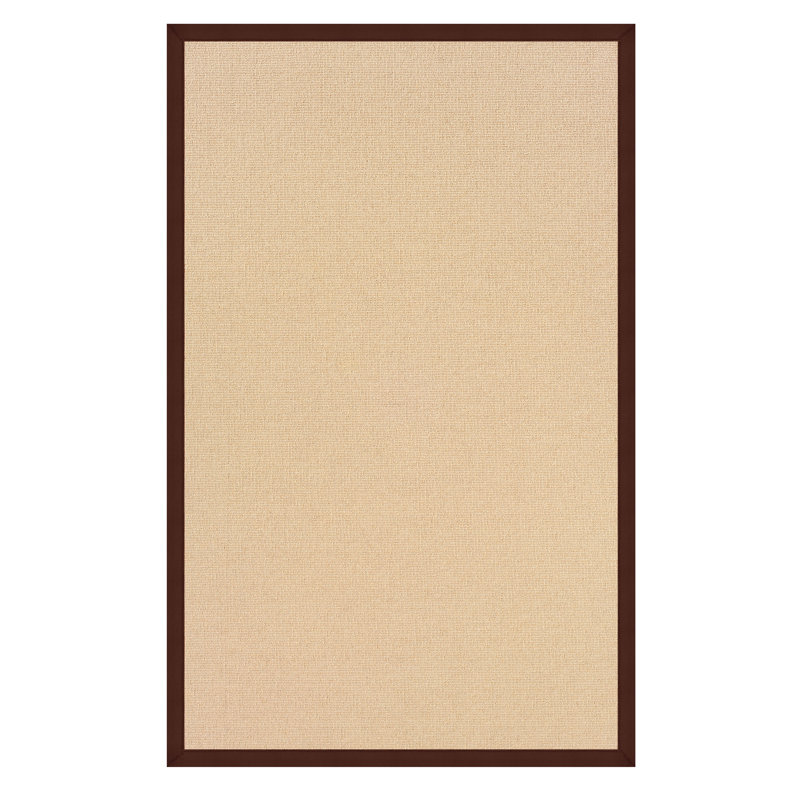 Tapis berbère beige clair fait à la main avec bordure en coton brun fabriqué à la main Nannette, Rectangle de 5 pi x 8 pi