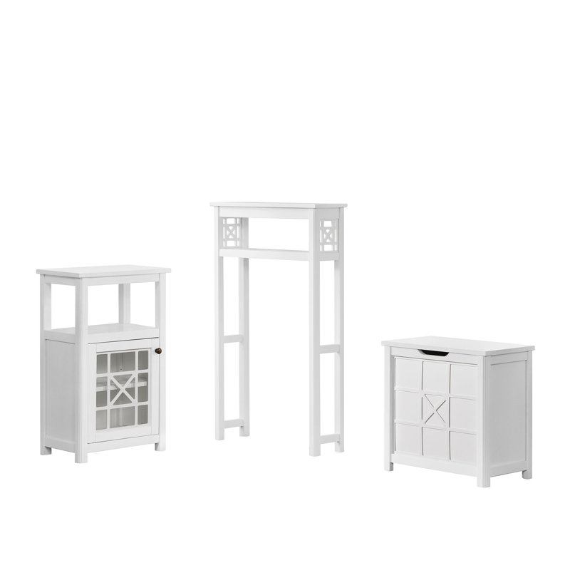 Ensemble de salle de bain 3 pièces avec tablette de toilette, panier à linge et armoire de plancher Heisler