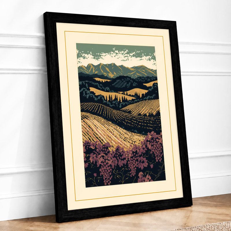Mountain Valley Farm Japandi - Framed Print, Black, A4 - 29.7 x 21.0 cm
