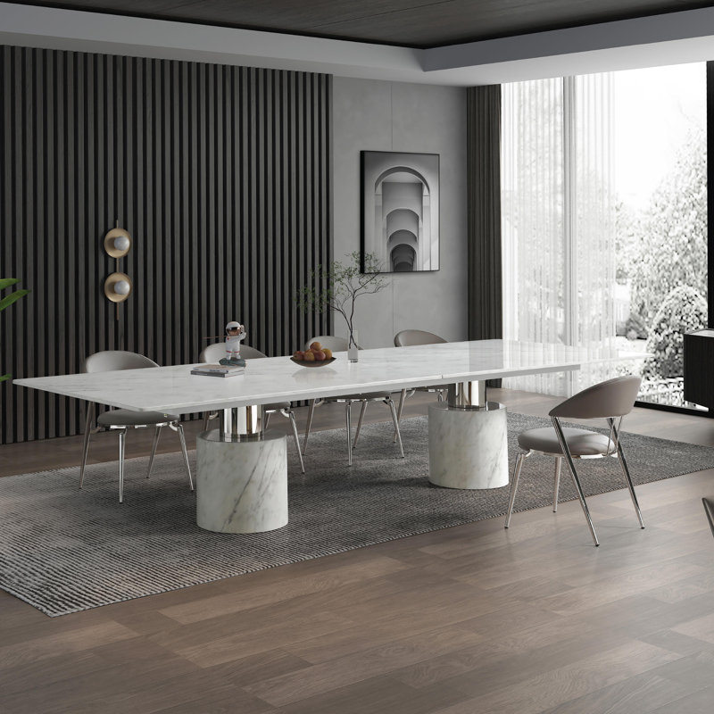 Table de salle à manger 180 po, H 30 po x l 180 po x P 48 po, Blanc/chrome, Marbre