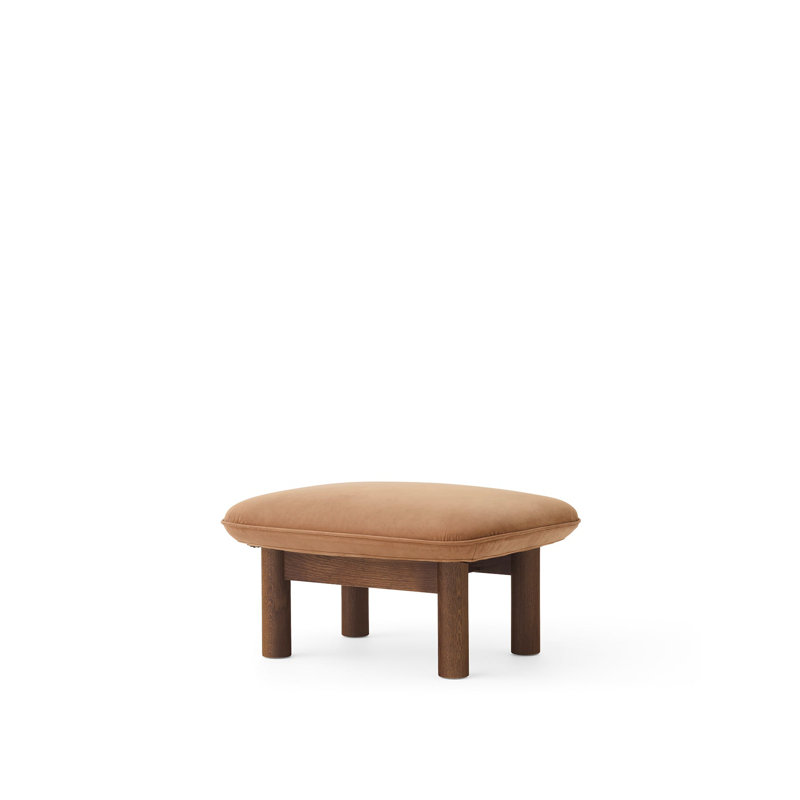 Brasilia Ottoman, Dunes 21004 Camel Genuine Leather, Natural Oak