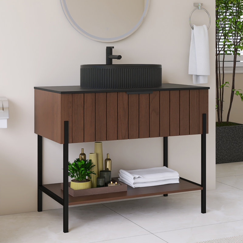 Meuble-lavabo sur pied simple 36 po avec comptoir en pierre frittée