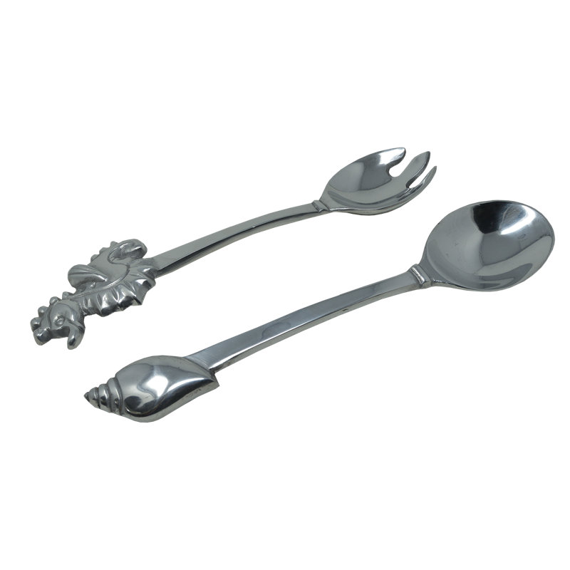Pewter Spoon And Fork Server Set/seahorse
