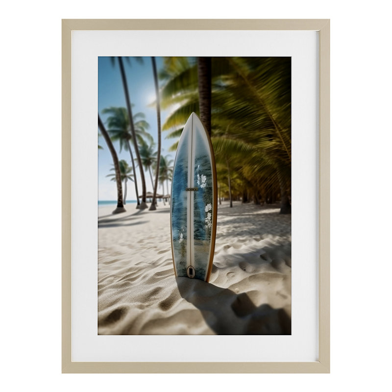 «Blue Surfboard Coastal Blur», impression encadrée sous verre, design par LSR Design Studio, Cadre de récolte en pin