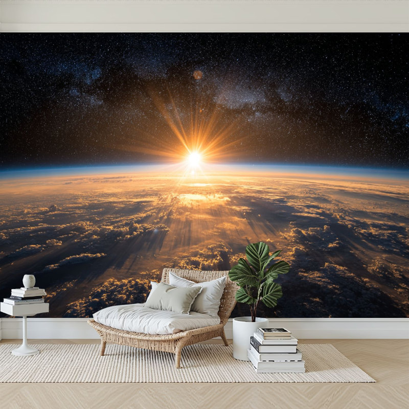 Papier peint adhésif auto-adhésif moderne pour la chambre à coucher Peel and Stick L 96 po x l 69 po avec lever de soleil