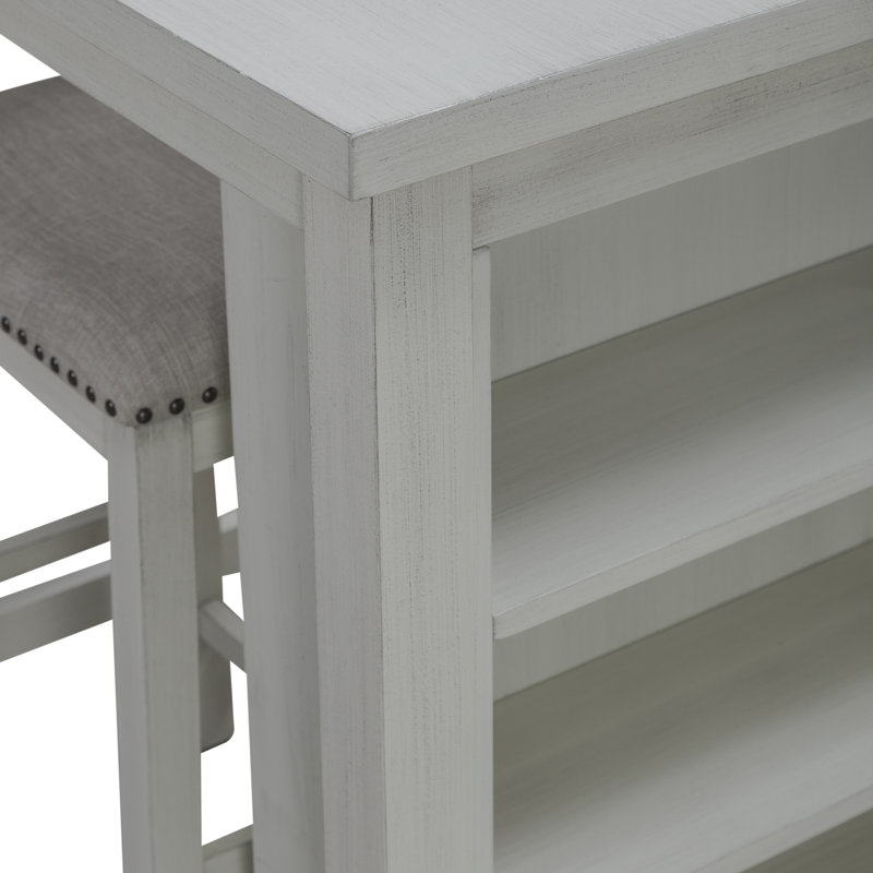Latour Counter Height Dining Set w/ Upholstered Seats, White, 5 Piece