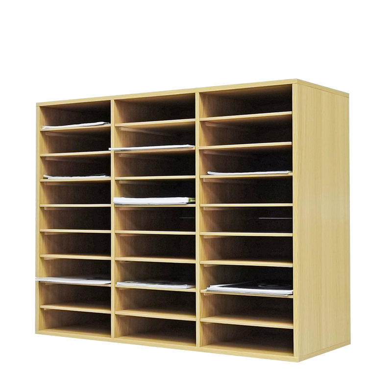 29.5 X 23.6 X 11.2" Wood Adjustable Literature Organizer, 27 Compartment Mailslot Organizer, Removable Shelves, Stackable