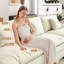 Canapé blanc en chenille trois places avec repose-pieds-1133779288