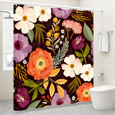 Rideau de douche à motif floral rétro multicolore 72 po x 72 po