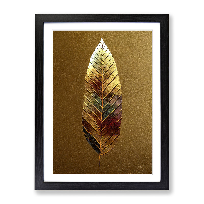FRM-V0523-998X Forest Gold Leaf - Picture Frame Print, 64cm H x 46cm W, Walnut Framed