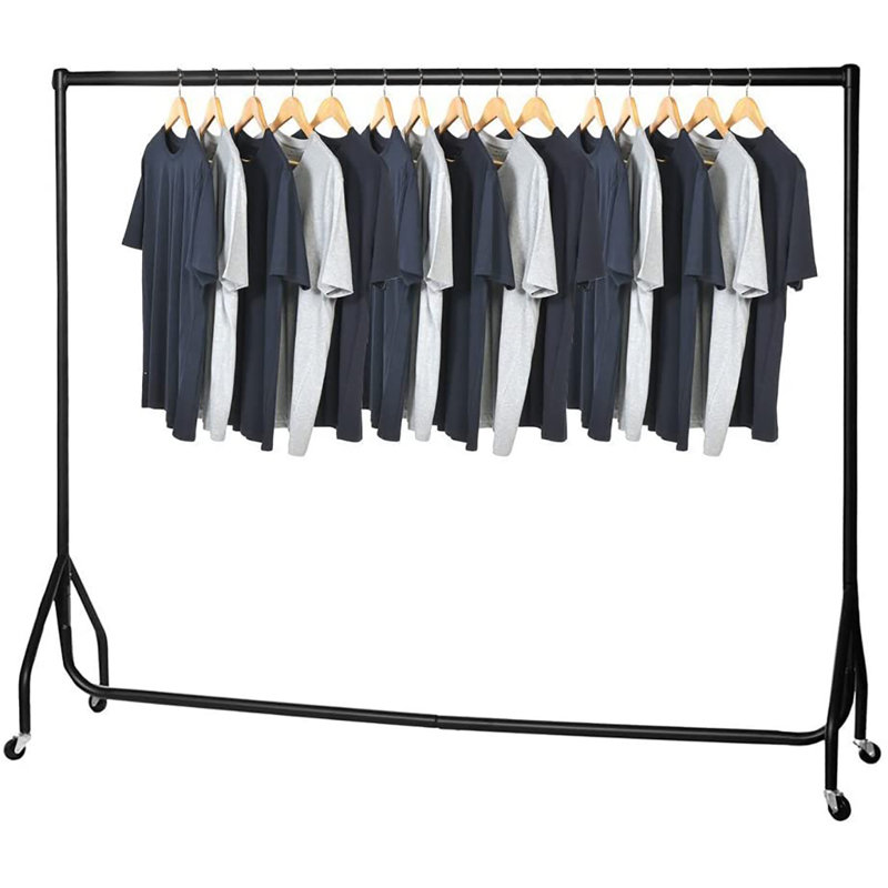 180cm Long x 150cm Tall Heavy Duty Rolling Clothes Rail Garment Storage Rack Black