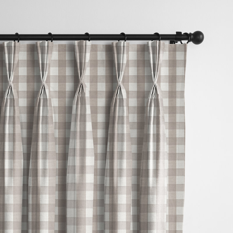 Walker Check Pinch Pleat Room Darkening Curtain Pair (Set of 2), 40" W x 144" L, Natural