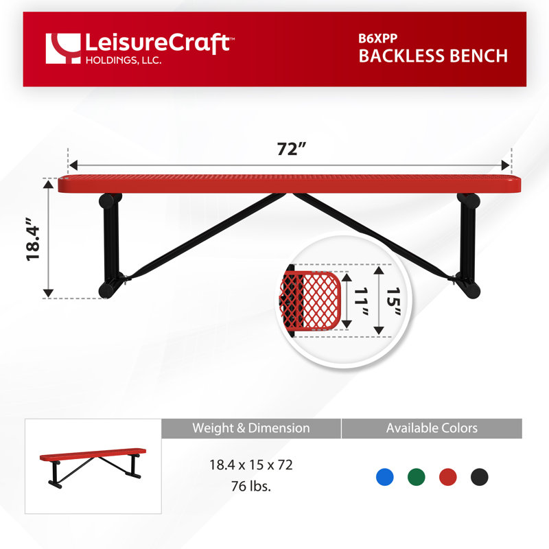 Banc d'extérieur standard Leisure Craft, L 72 po x P 12 po, Rouge