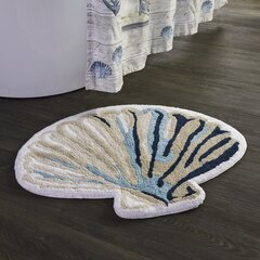 Peppery Home Sea Shell Shaped Bath Mat - beige and white clam bathroom rugs