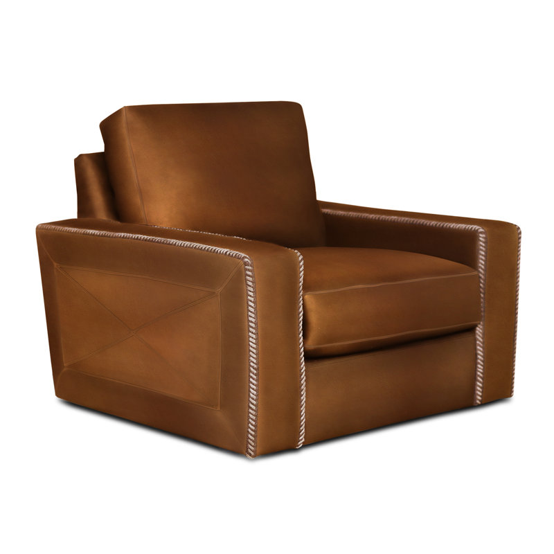 Uptown Cowboy Leather Swivel Club Chair, Polo (Maestro Artisano), Ash Honey