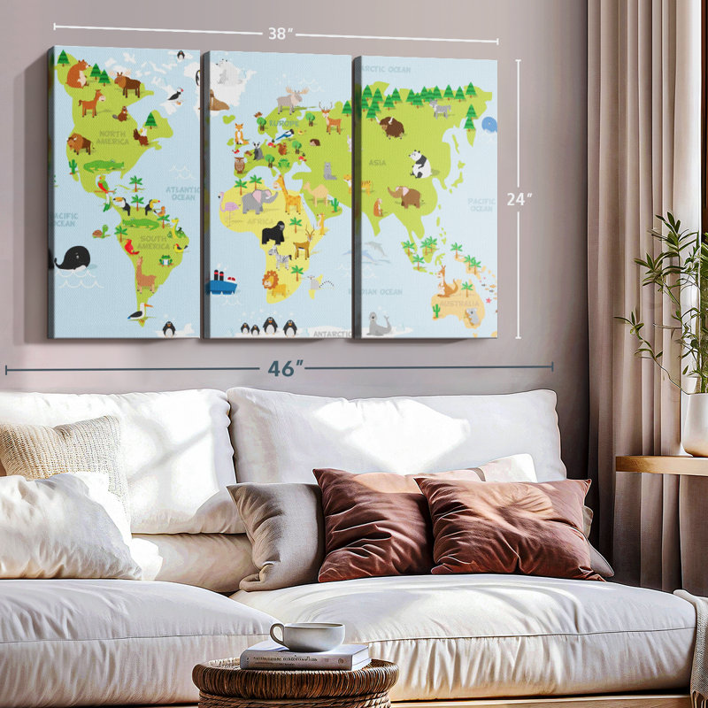 «World Map For Kids» sur, H 24 po x l 38 po x P 1,25 po
