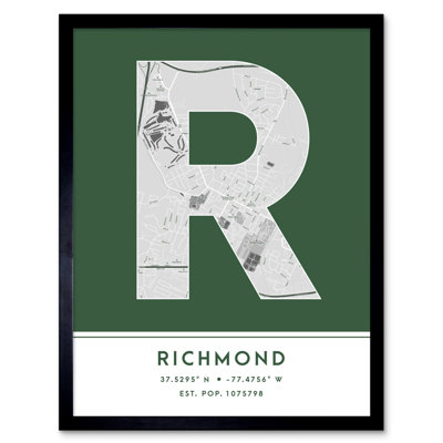 Richmond United States City Map Green by Wee Blue Coo - Single Picture Frame Typography