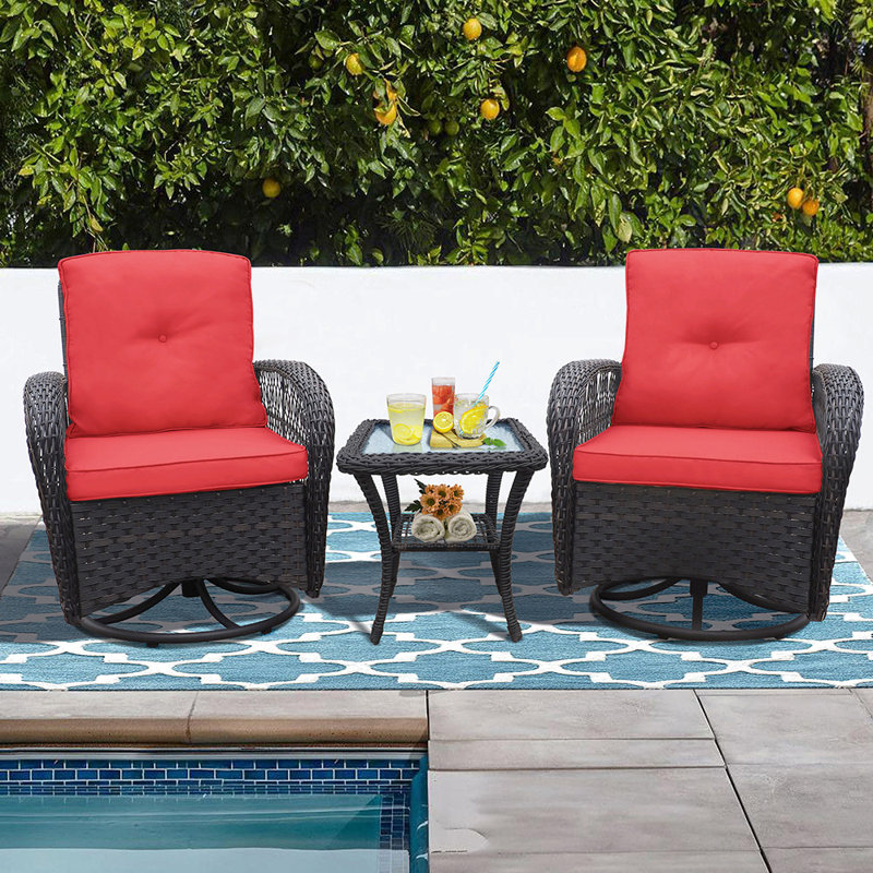 Ensemble de conversation berçant et oscillant 3 pièces avec coussins, Rouge