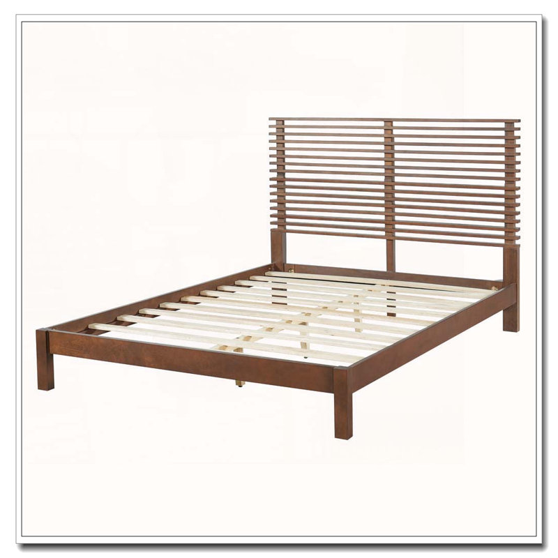 Base de lit en bois massif avec tête de lit, Noyer, Grand lit