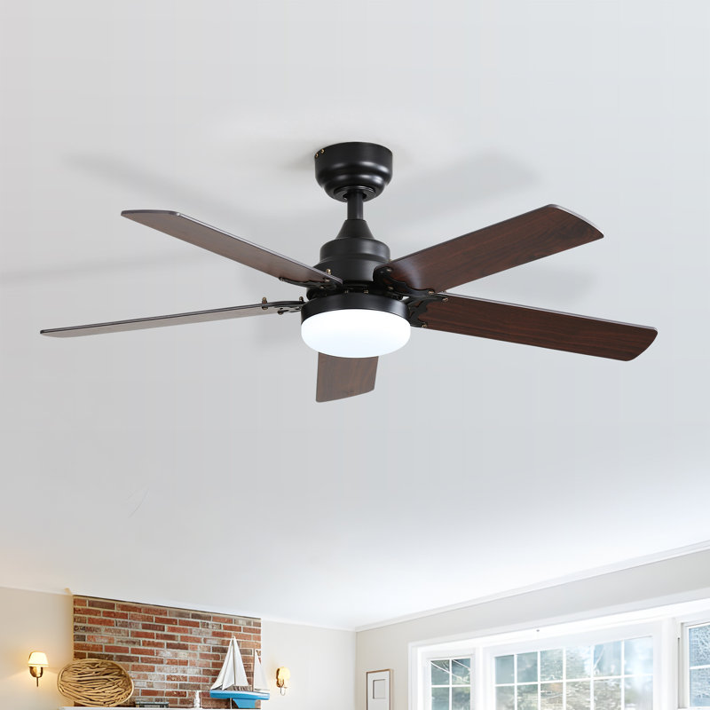 Ventilateur de plafond moderne à 5 pales avec lumière DEL et télécommande Derick, Noir, 42"