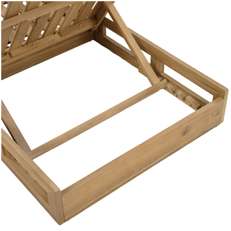 Chaise longue en bois d'acacia pliable aux 2/3 avec dossier réglable et surface de rangement plate, finition brun clair non rembourrée, pour patio de jardin