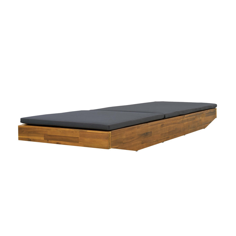 Acacia Wood Chaise Lounge With 2-Fold Thin Cushion - Teak Finish Outdoor Recliner With Water-Repellent Cushion, 79.6" L X 29" W, 300 Lbs