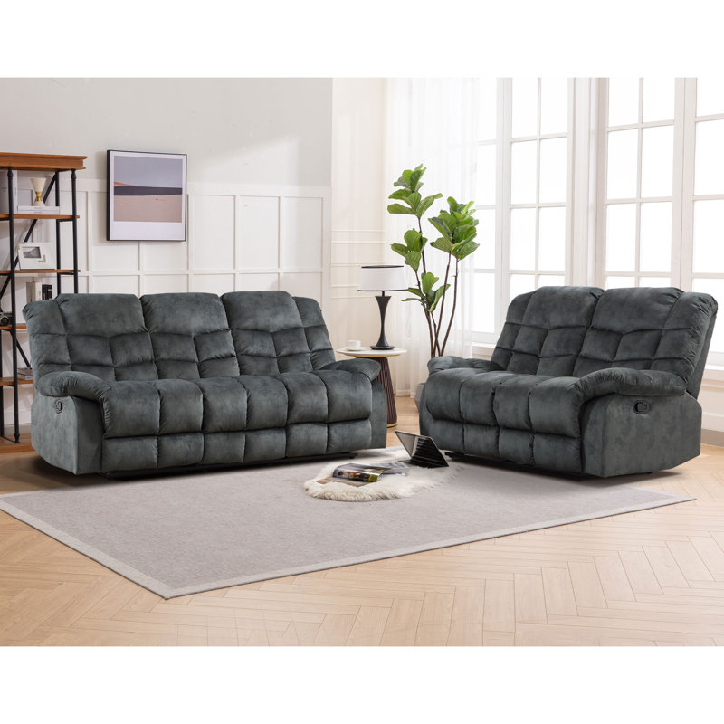 2 - Piece Contemporary and Overstuffed Manual Reclining Living Room Set, Gray