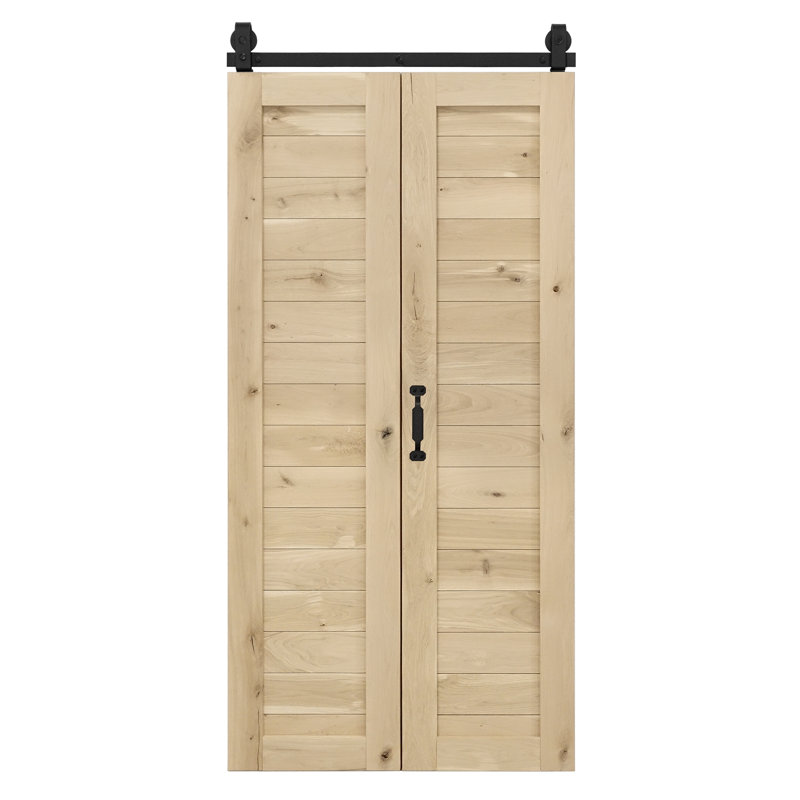 Solid Oak Barn Door with Single Bi-Folding System, Unfinished