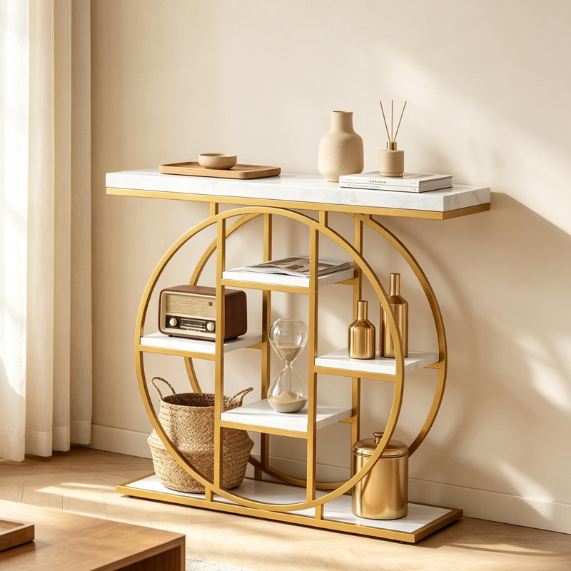 Table de canapé moderne, console chic avec tablettes à plusieurs niveaux, table d'entrée polyvalente, console de rangement, table d'appoint (seulement 1 console)