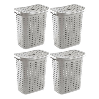 Sterilite Weave Laundry Hamper, Lid, Decorative Pattern with Handles, Carry Clothes to Laundry Room
