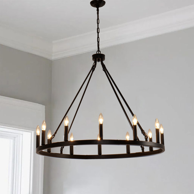 Tayiba 12 - Light Dimmable Wagon Wheel Chandelier, 29.5" H x 38" W x 38" D