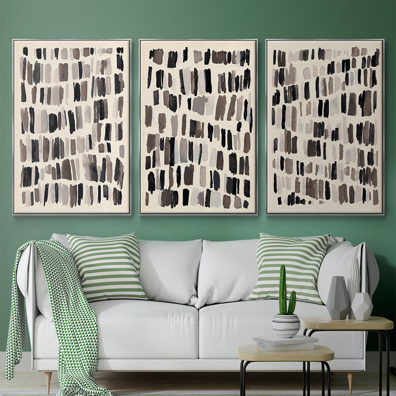 Craie et silex I, impression sur toile 3 pièces, Argent argent, H 24 po x l 48 po x P 2 po
