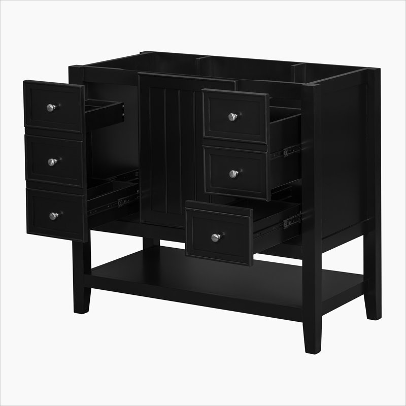 36" Gray Solid Wood and MDF Freestanding Bathroom Vanity Cabinet