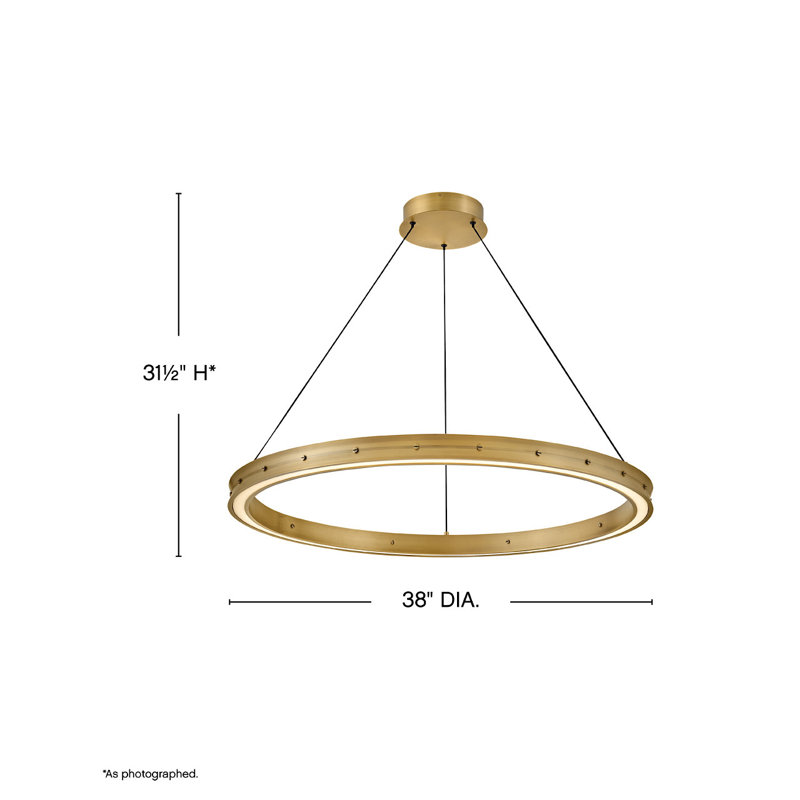 Althea Lacquered Brass LED Ring Chandelier with Etched Diffuser