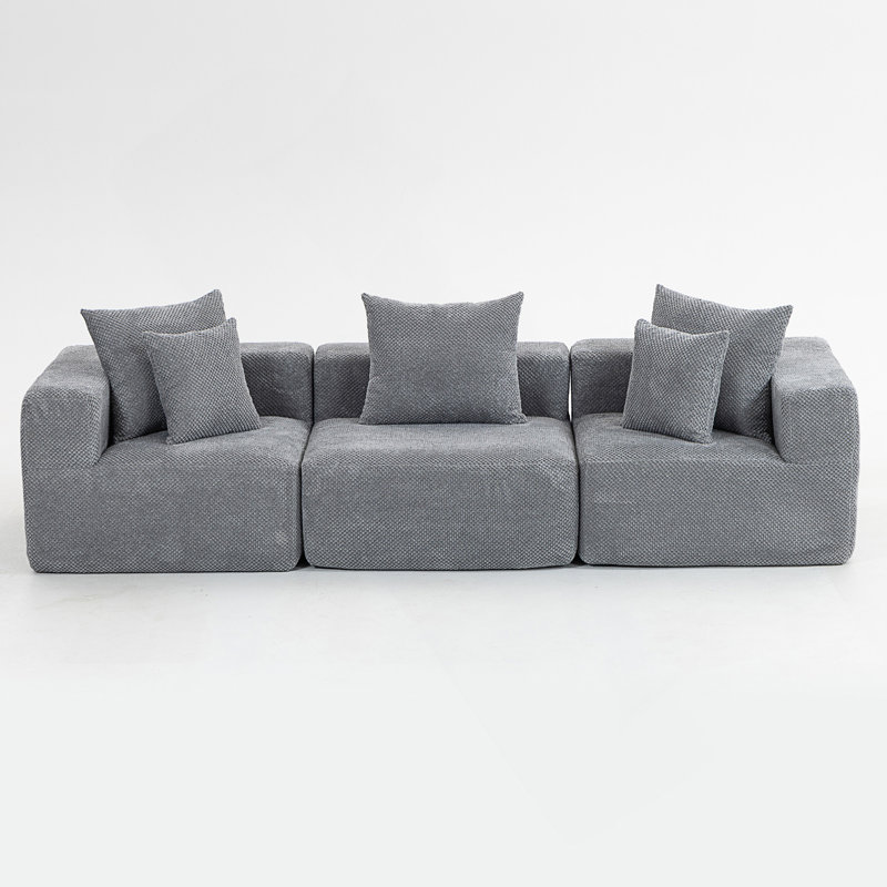 111.02" W × 37.01" D × 23.62" H Modular 3-Seat Sectional Sofa, All-Foam Deep-Seat Couch With Textured Chenille, Gray Fabric