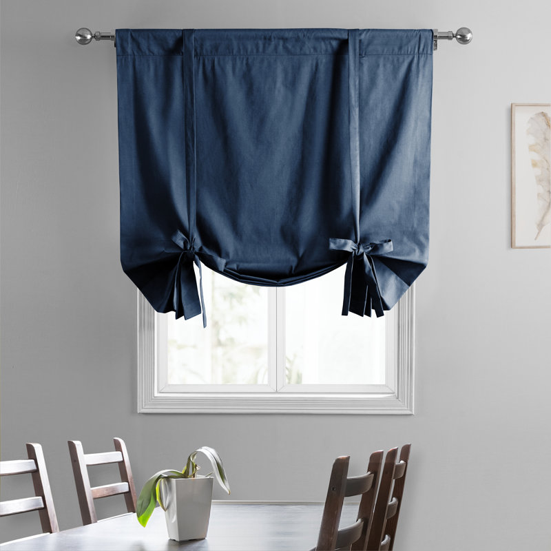 Rideau de fenêtre uni en coton uni, Bleu foncé