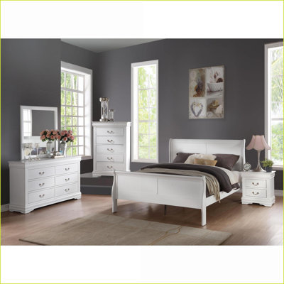 Ensemble de chambre à coucher, lit-bateau 2 pièces Eastern King Traditional Table de chevet | Blanc | Lits-bateau