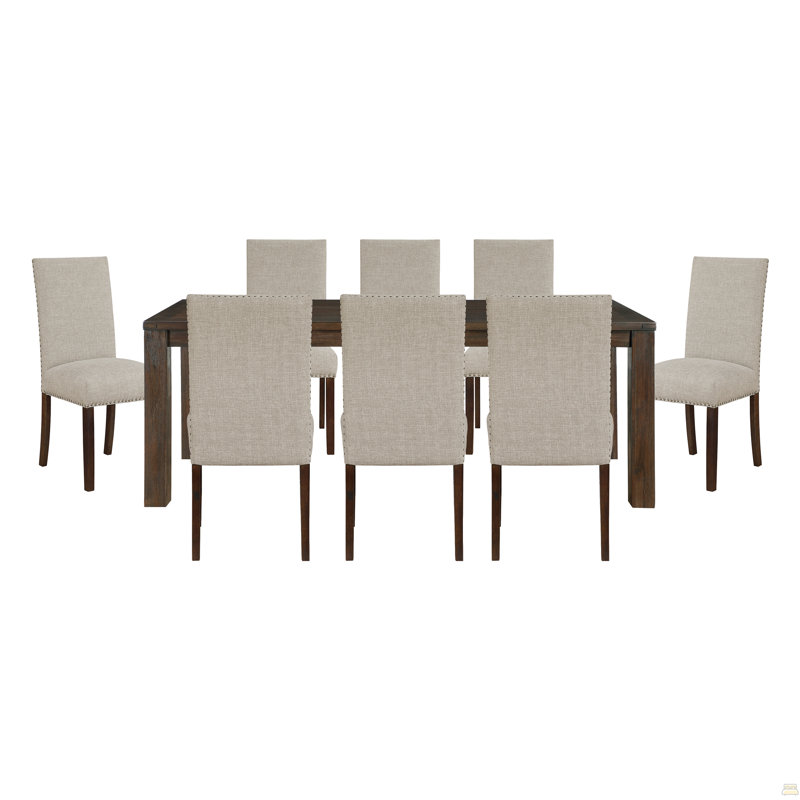 Ensemble de salle à manger classique 9 pièces brun foncé et 8 chaises d'appoint rembourrées Taupe