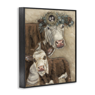  Cow & Calf with Bird Nest Framed Giclee Art by Sara G. Designs