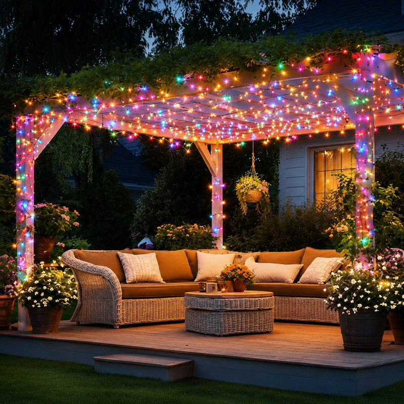 Guirlande lumineuse 72 lumières à énergie solaire 72 pi avec 8 modes décorations pour fêtes, Multi-couleur